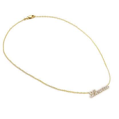 Personalized 14K Gold and Diamond Script Nameplate Necklace
