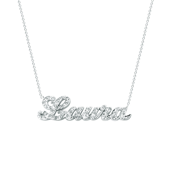 Personalized 14K Gold and Diamond Script Nameplate Necklace
