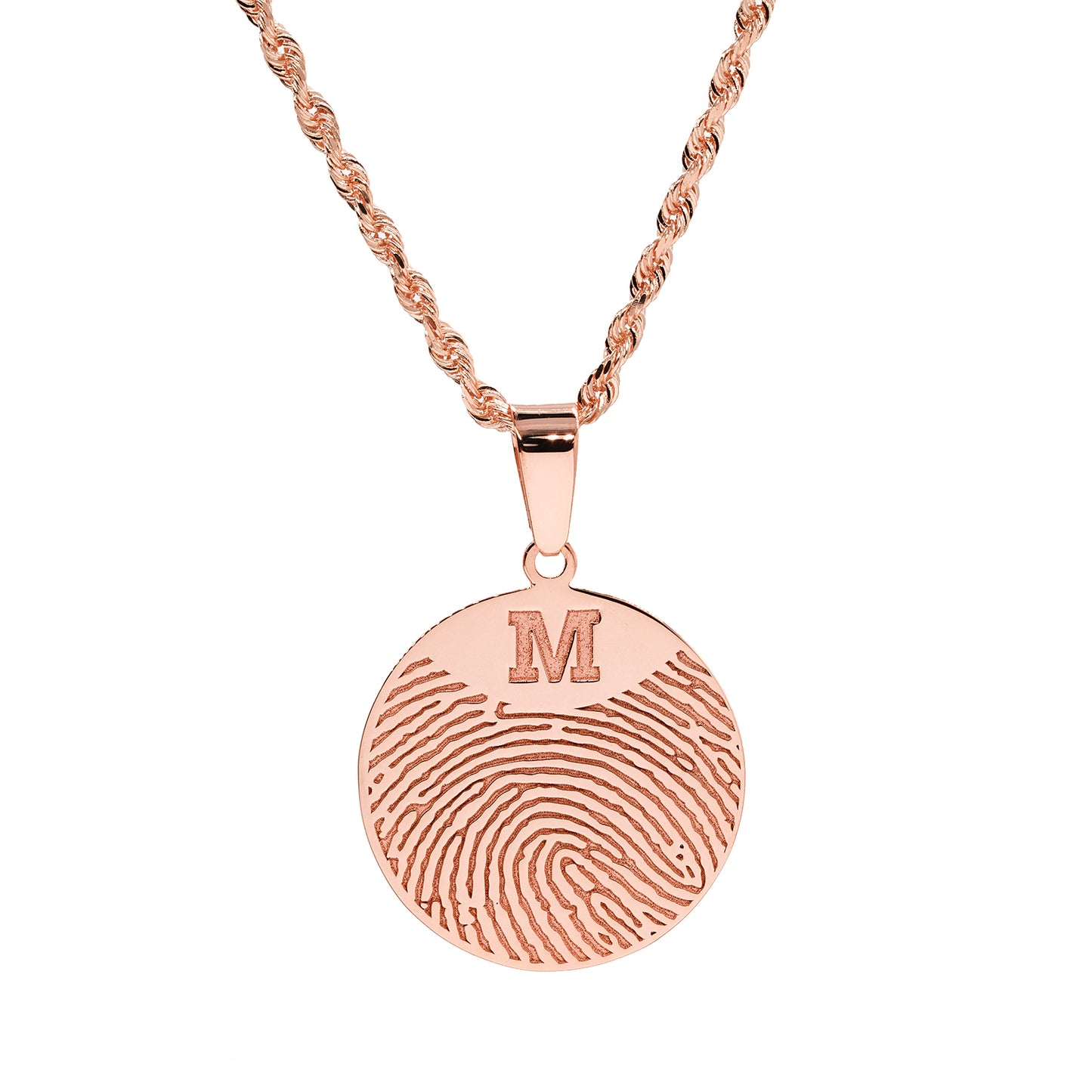 Personalized Fingerprint Disc Charm Pendant with Custom Initial in 14K Gold