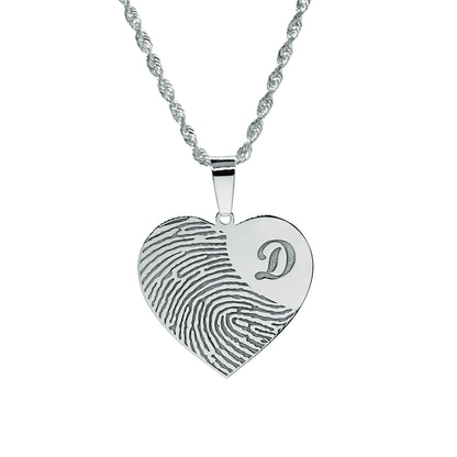 Custom Fingerprint Heart Charm Pendant with Initial Option in 14K Gold