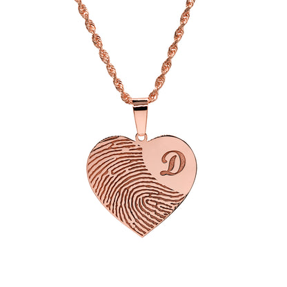 Custom Fingerprint Heart Charm Pendant with Initial Option in 14K Gold