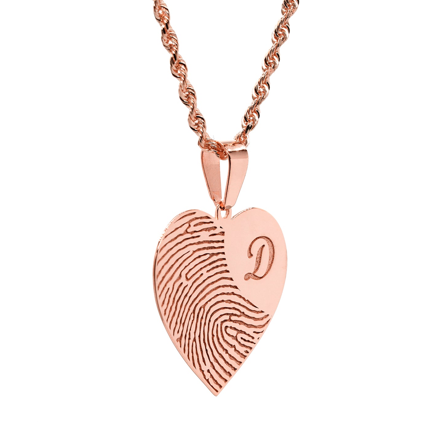 Custom Fingerprint Heart Charm Pendant with Initial Option in 14K Gold