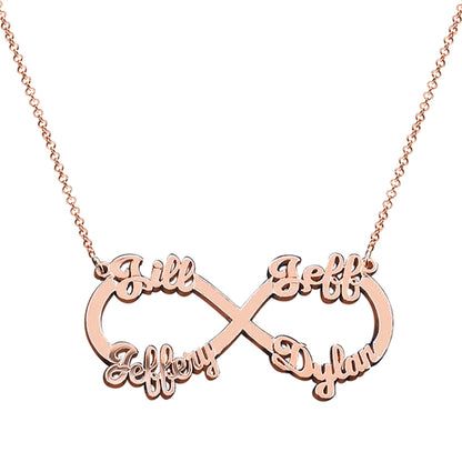 Four Name Infinity Necklace in solid 14K Gold