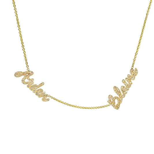 Freestyle Script Diamond Pave Name Necklace in 14K Gold