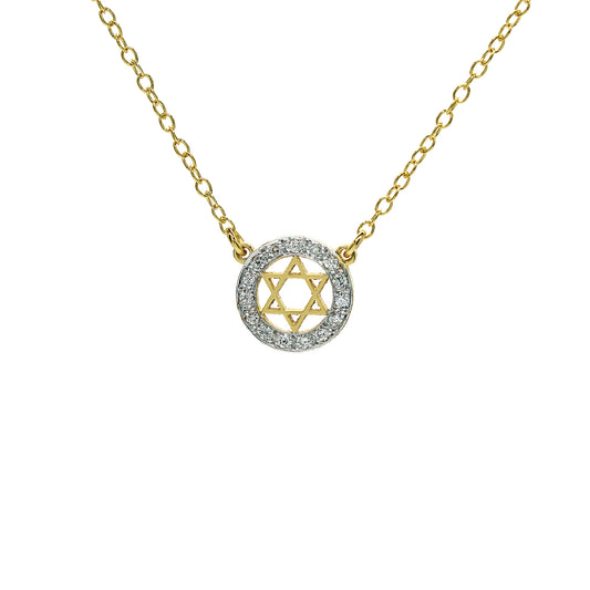 Star of David in 14K Gold with 15 Diamond Halo Necklace