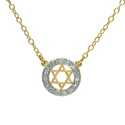 Star of David in 14K Gold with 15 Diamond Halo Necklace