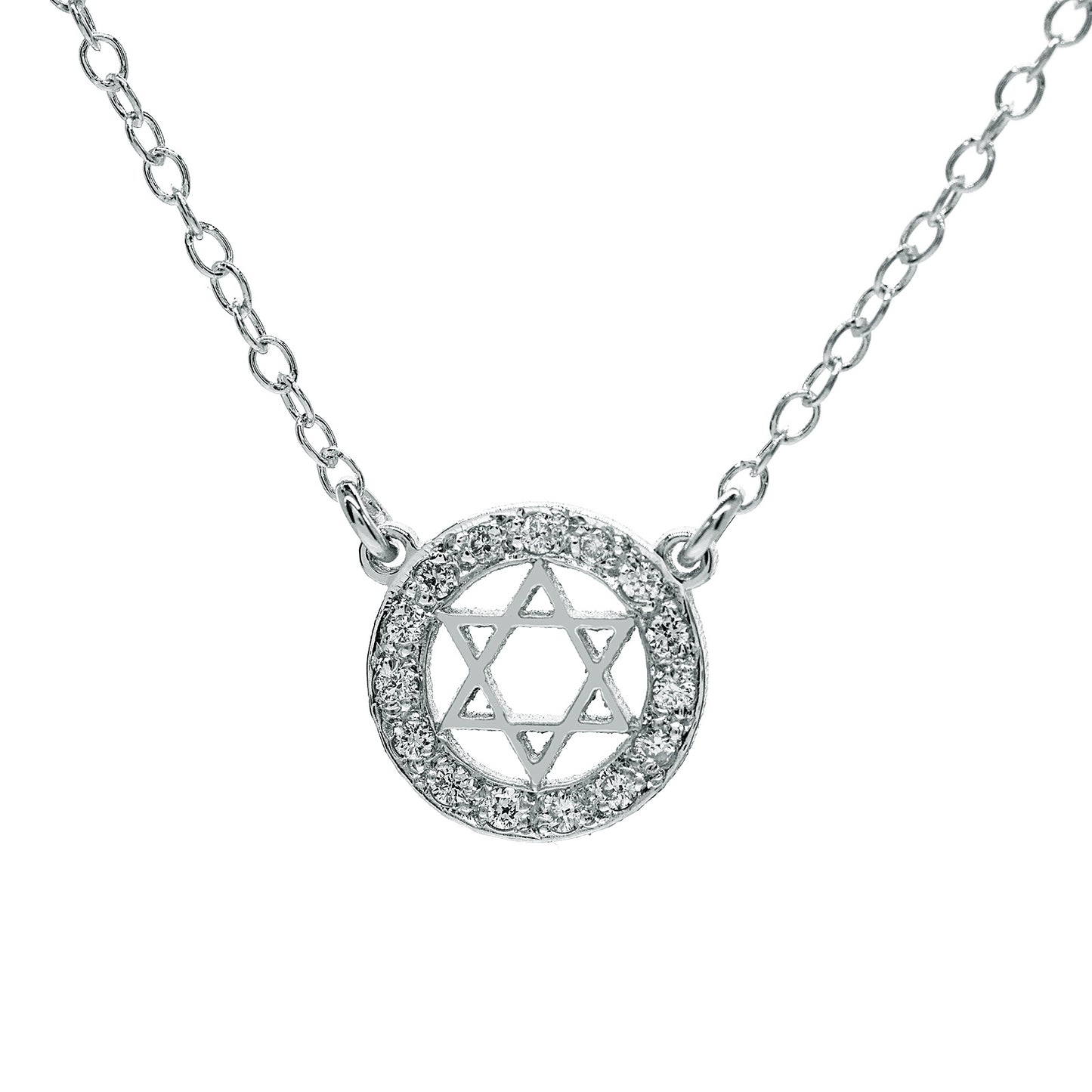 Star of David in 14K Gold with 15 Diamond Halo Necklace