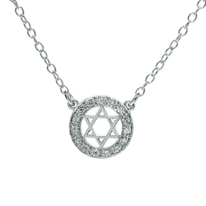 Star of David in 14K Gold with 15 Diamond Halo Necklace