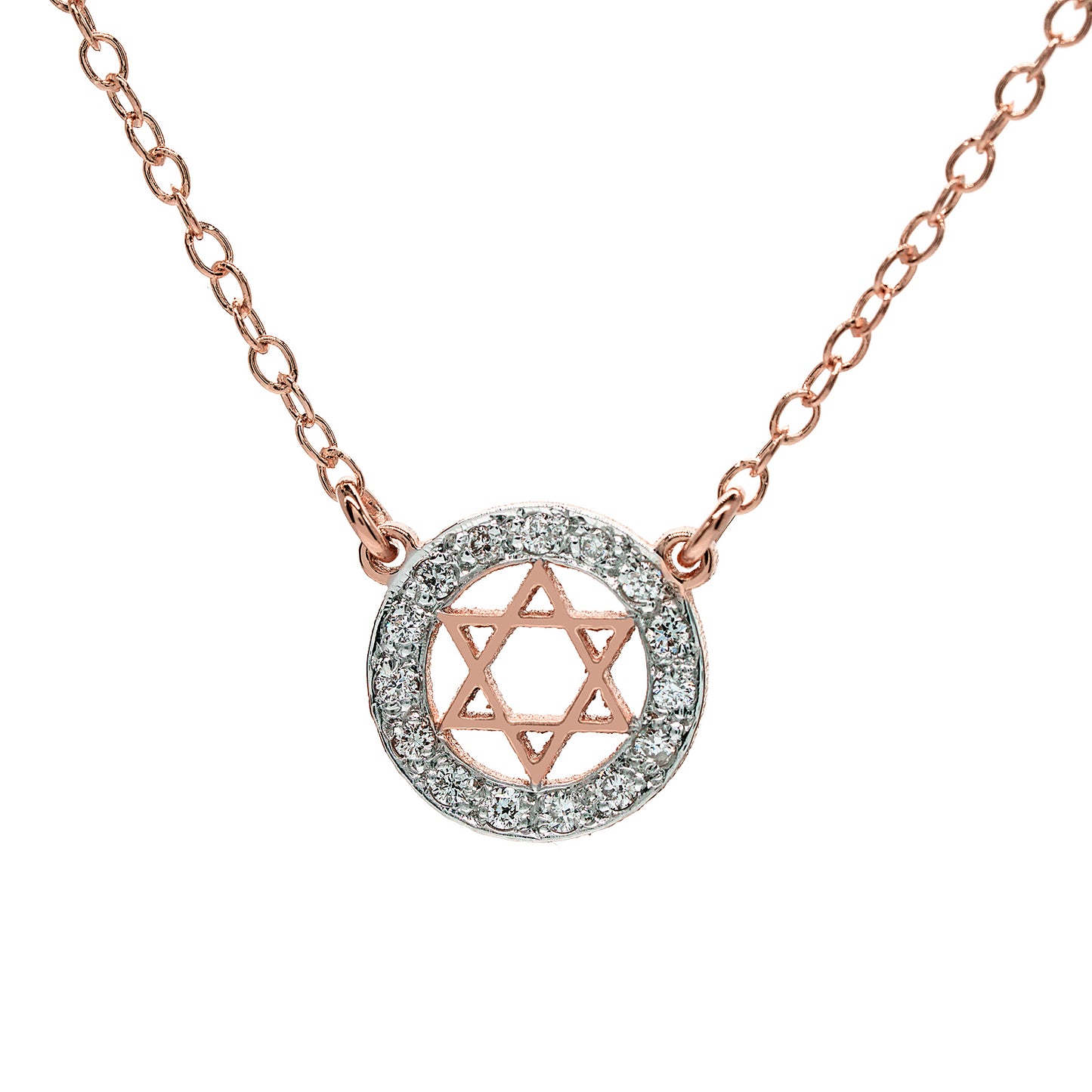 Star of David in 14K Gold with 15 Diamond Halo Necklace