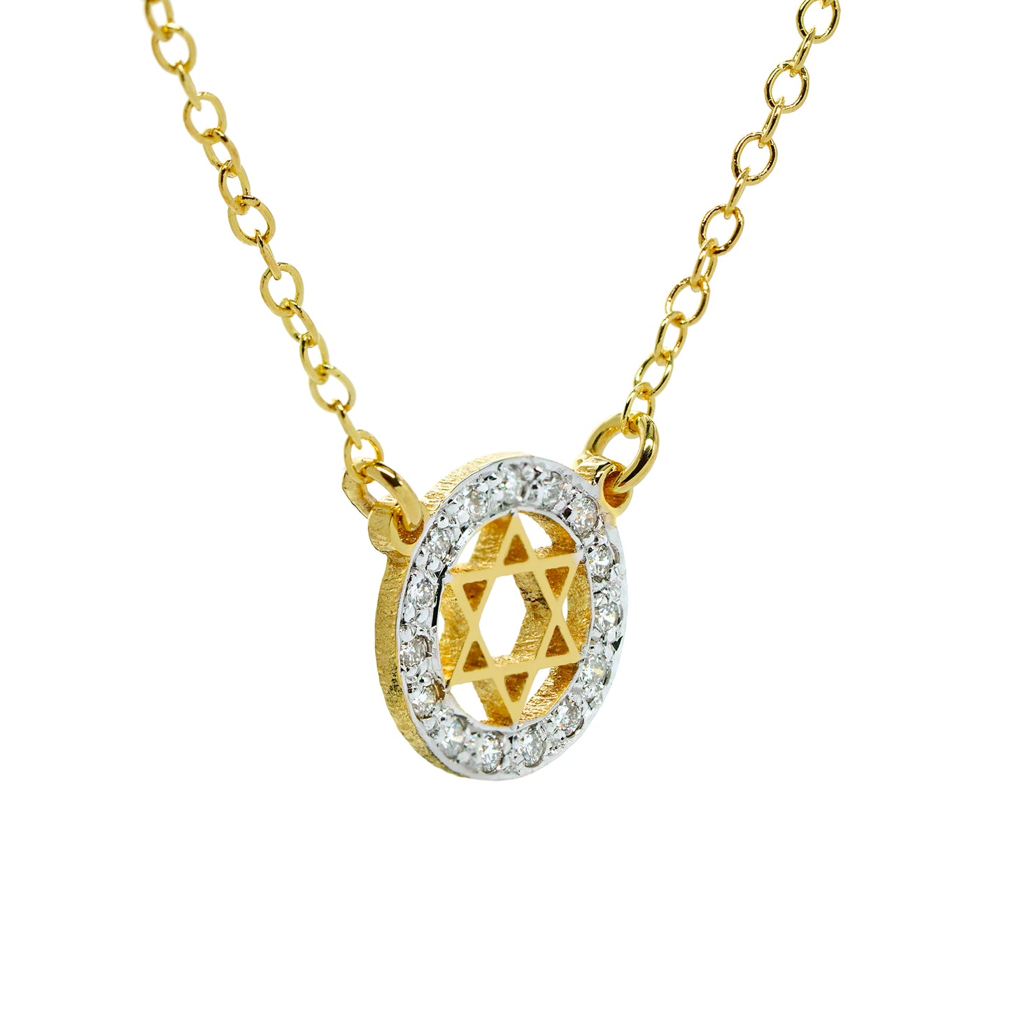 Star of David in 14K Gold with 15 Diamond Halo Necklace