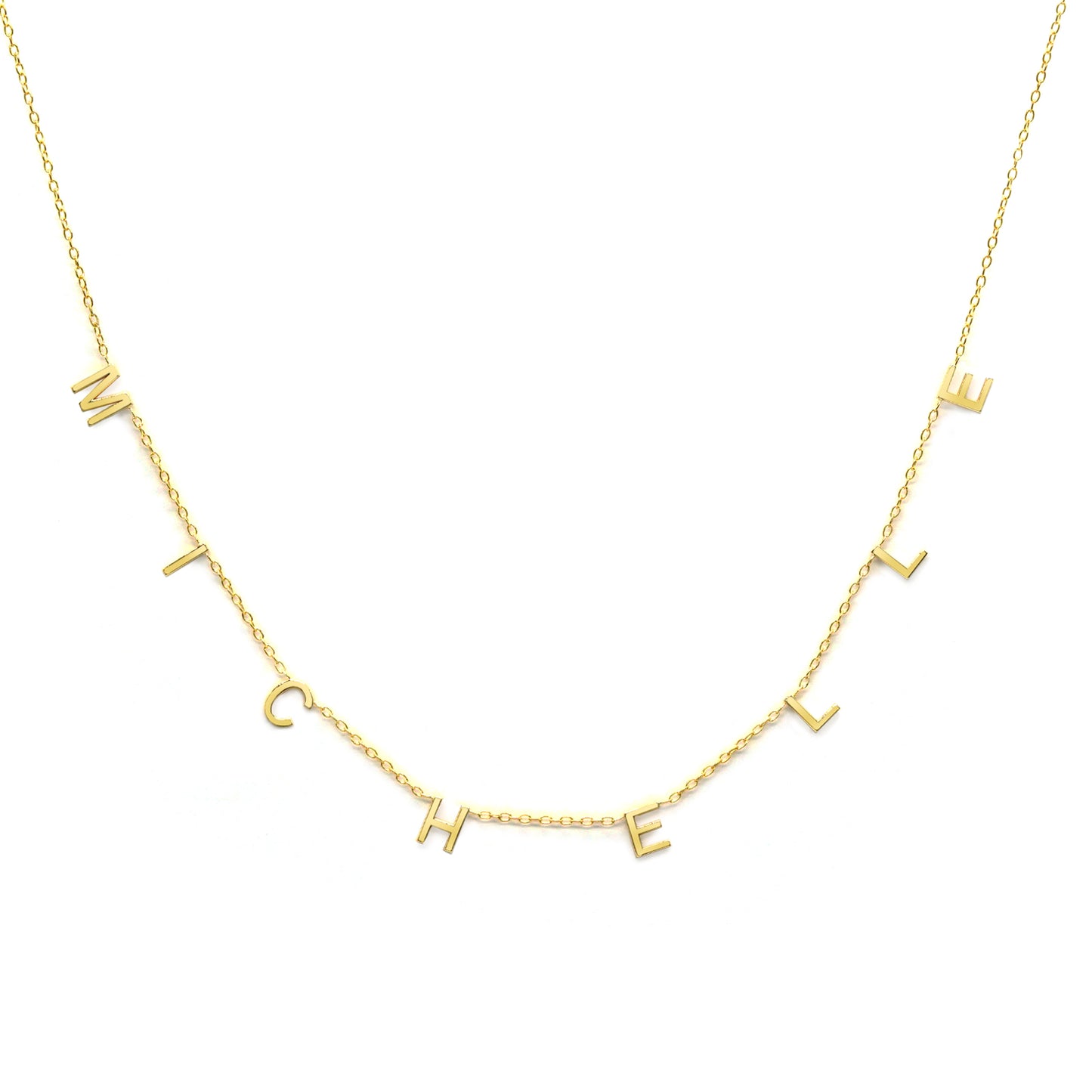14K Solid Gold Block Text Name in a Station Necklace | 6mm Tall