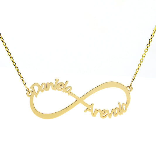 14K Gold Infinity Charm Necklace with Custom 2 Names