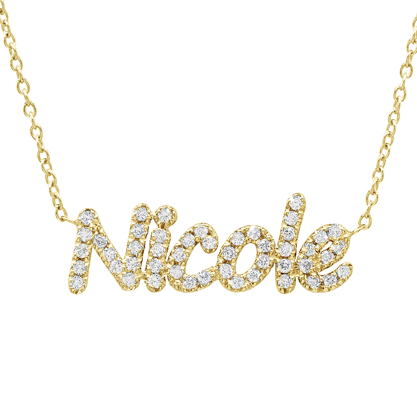 Personalized Fancy Block Text Name in 14K Gold and Diamonds