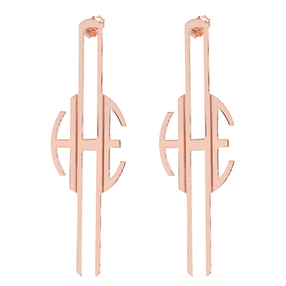 Elongated Monogram Drop Earrings in High Polished 14K Gold