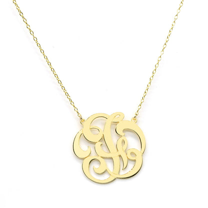 Custom 14k Yellow Gold Script Monogram Necklace