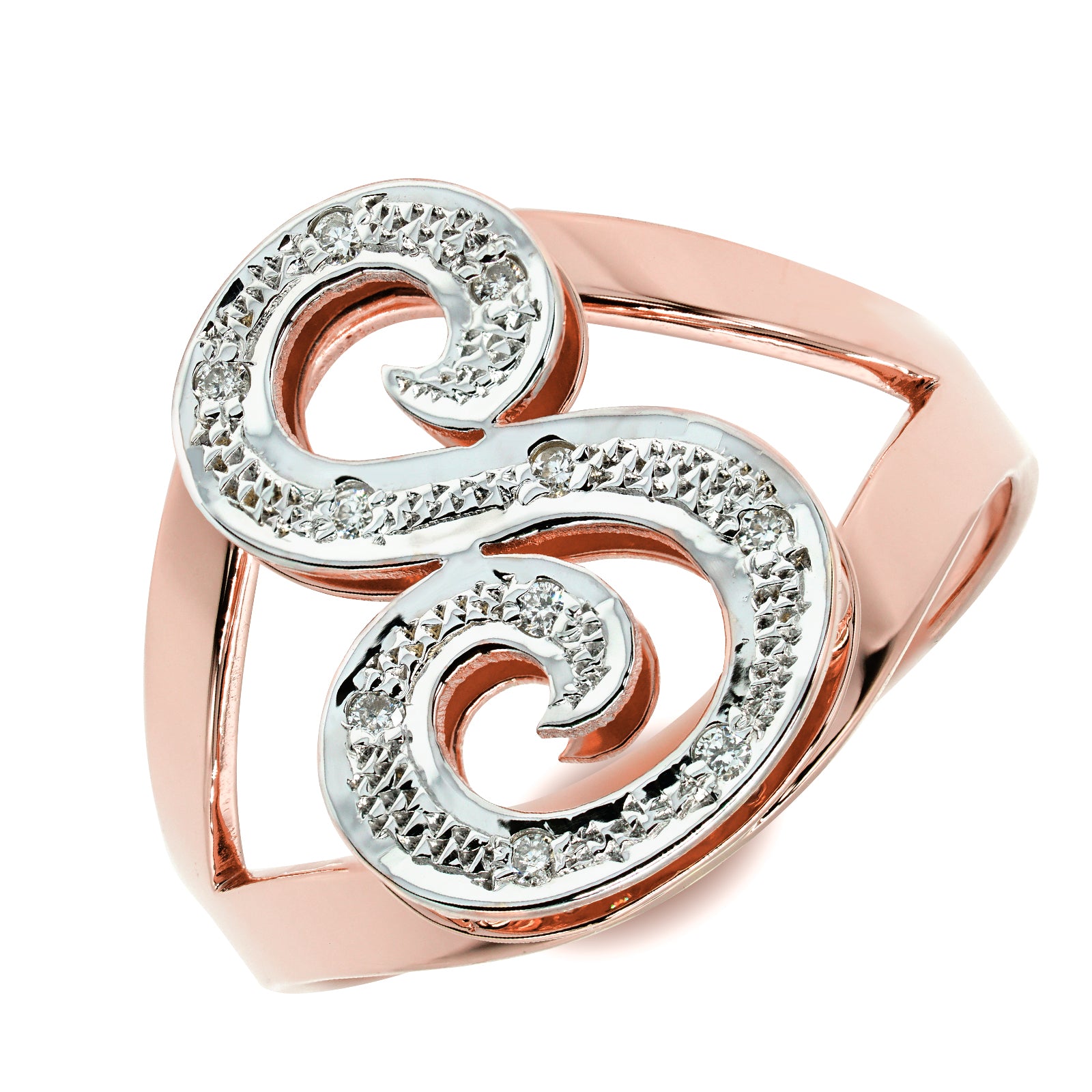 Monogram Ring with Diamonds and 14K Gold Script Initial Monograms NYC