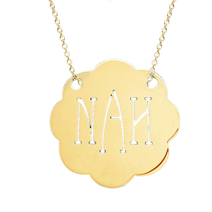 Custom 14K Gold Cloud Disc Three Initial Monogram Necklace