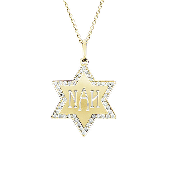 Custom Necklace with Monogram Pendant of Star of David in 14K Gold and Diamonds