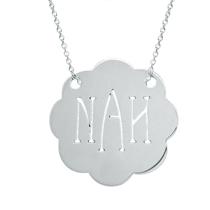 Custom 14K Gold Cloud Disc Three Initial Monogram Necklace