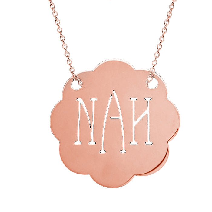 Custom 14K Gold Cloud Disc Three Initial Monogram Necklace