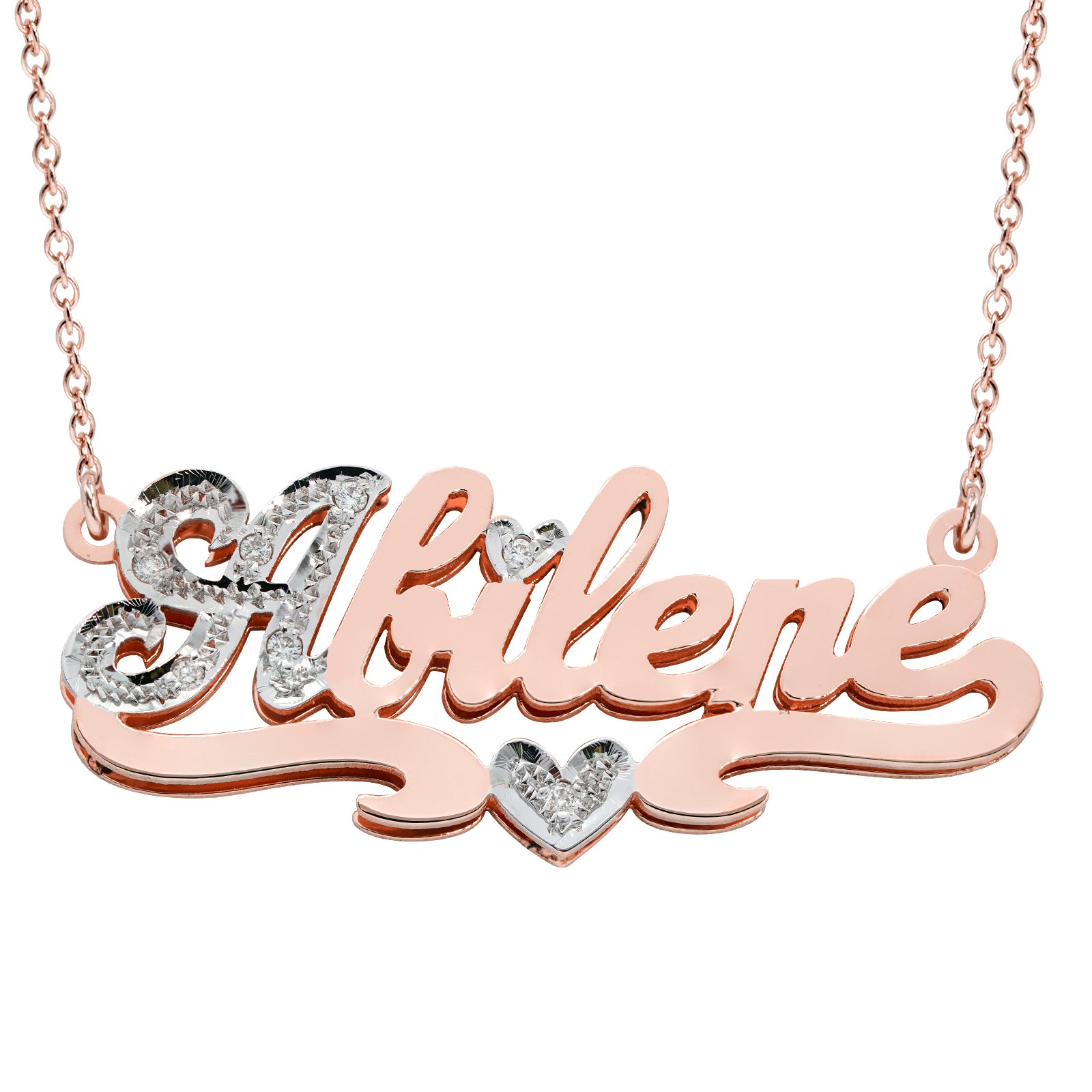Small Size Silver Personalized Double Plate Name Pendant Necklace SD02
