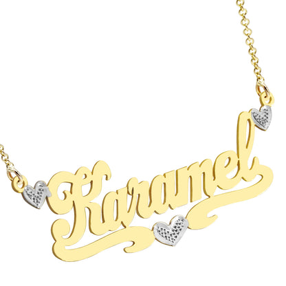 Custom14kt. Gold and Diamond Nameplate Necklace with Heart Flourish with Cable Chain