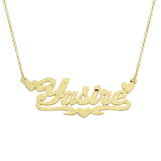 Custom Name Plate Necklace in 14K Solid Gold with Florentine Finish