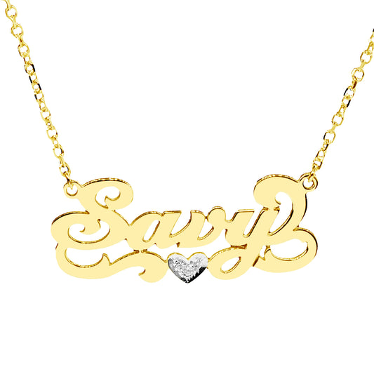 Personalized 14K Solid Gold Name Plate with Accent Diamond on Heart