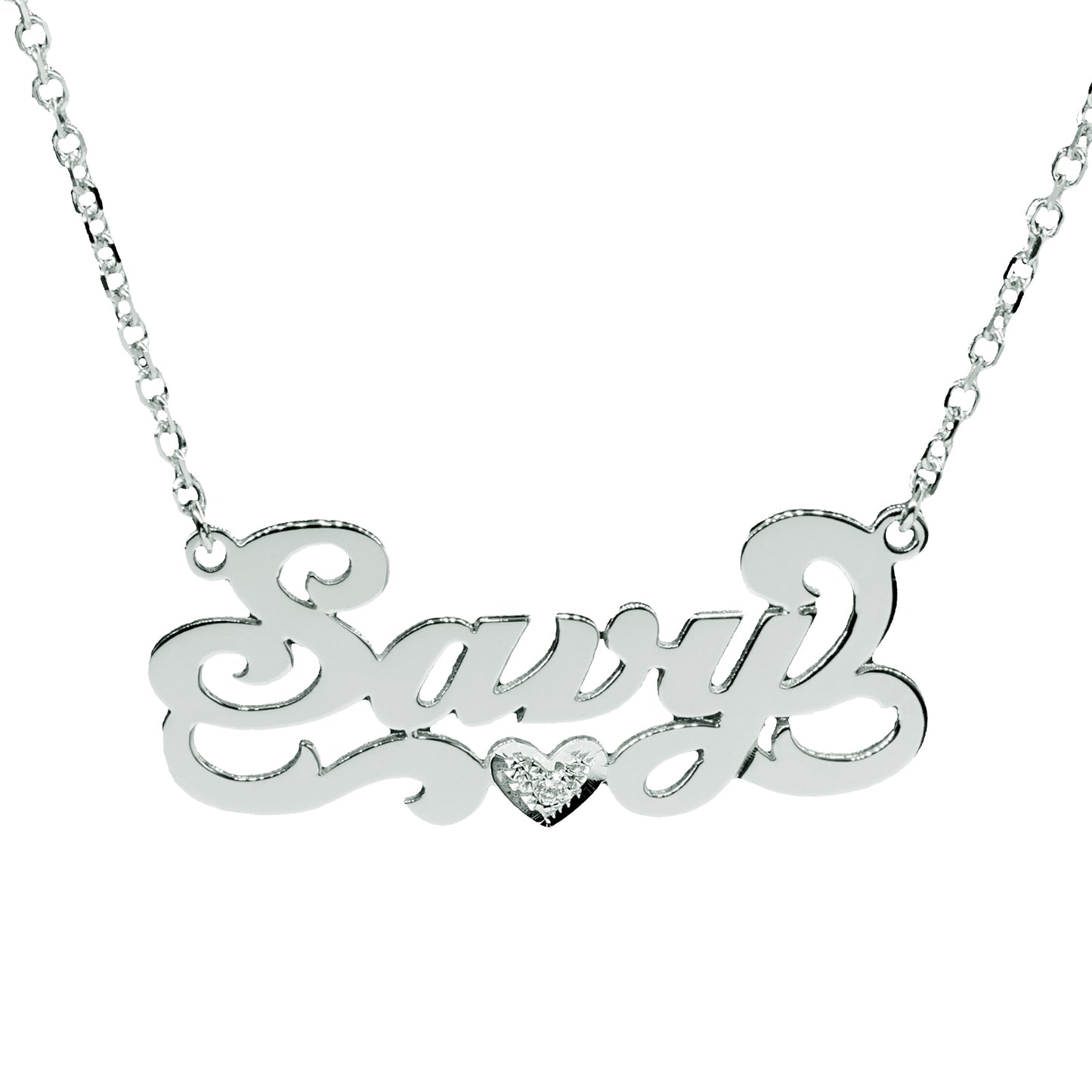 Personalized 14K Solid Gold Name Plate with Accent Diamond on Heart