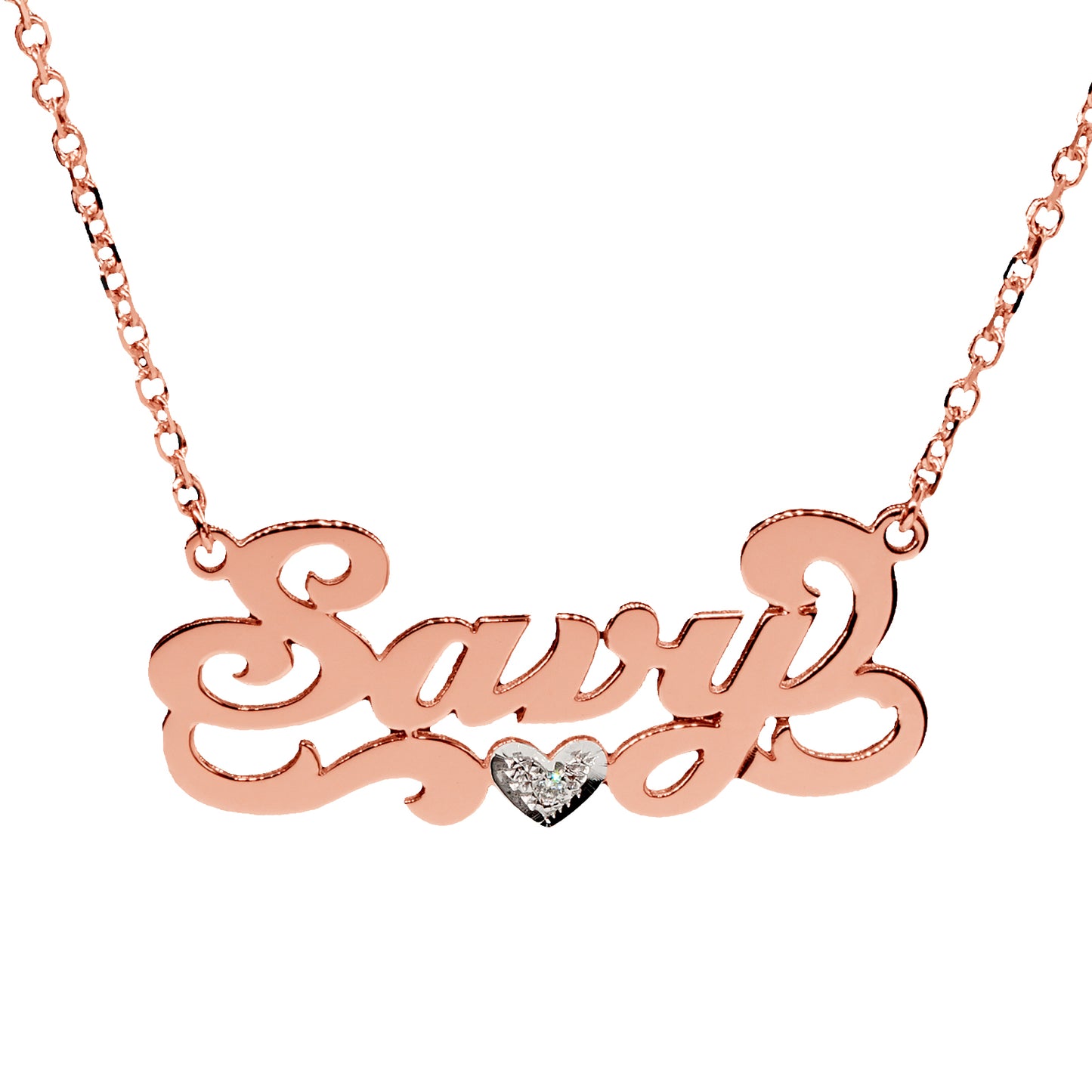 Personalized 14K Solid Gold Name Plate with Accent Diamond on Heart