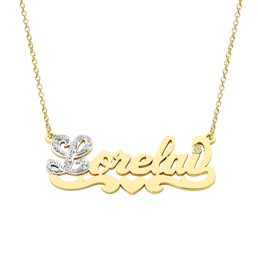 Personalized 14K Solid Gold Name Plate with Diamonds on First Initial plus an Accent Diamond