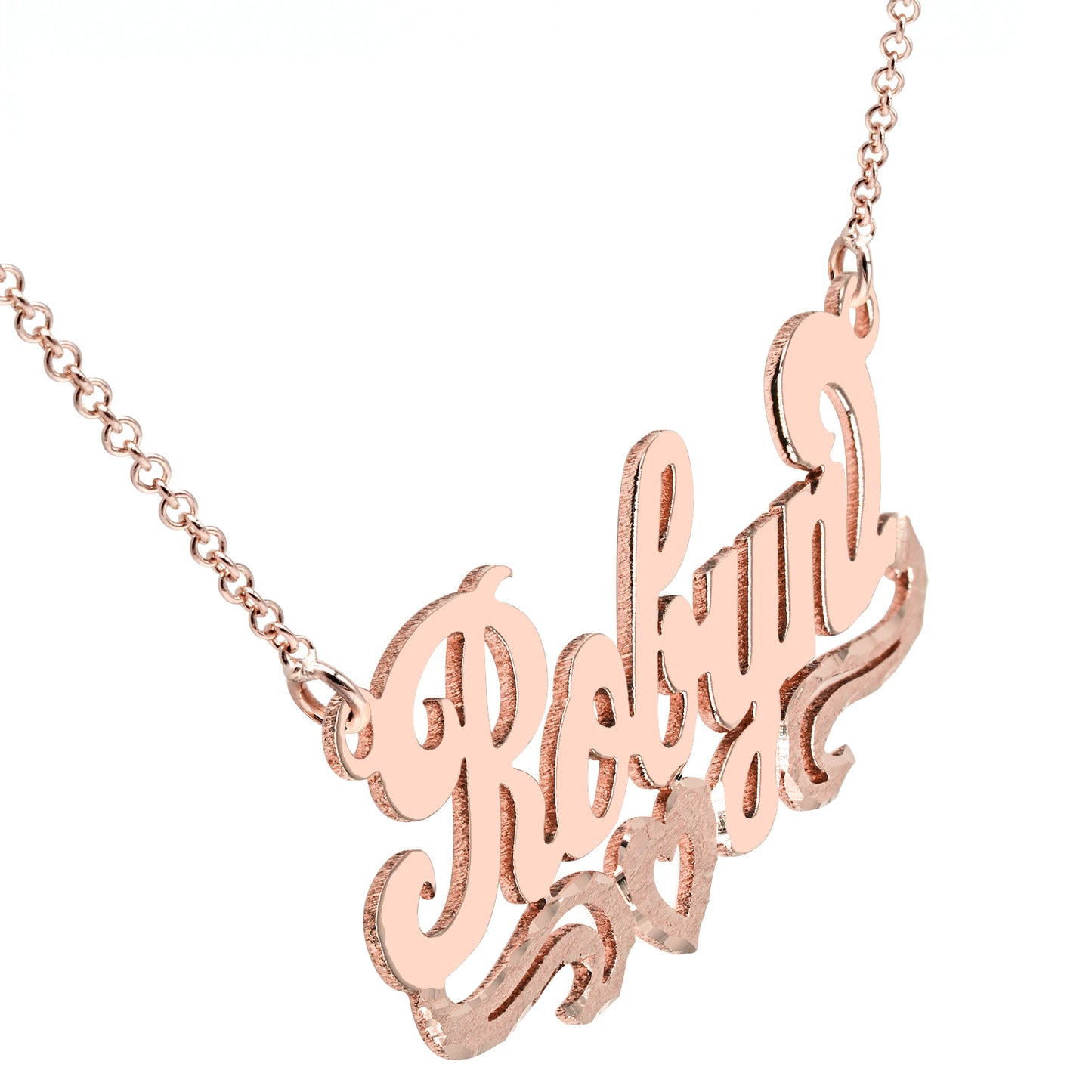 Personalized 14kt. Gold Nameplate Necklace with Heart Flourish | Florentine Finish