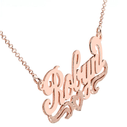 Personalized 14kt. Gold Nameplate Necklace with Heart Flourish | Florentine Finish