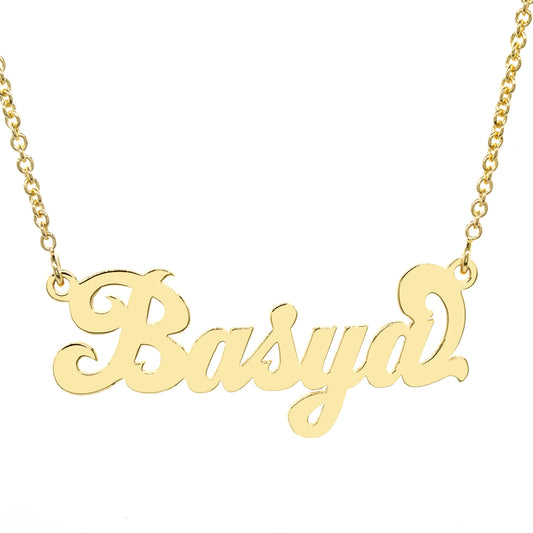 Personalized 14K Gold Script Text Nameplate Necklace | Extra Thick Plate