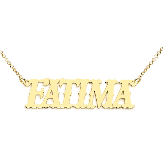 Custom 14K Gold Western Font Nameplate Necklace
