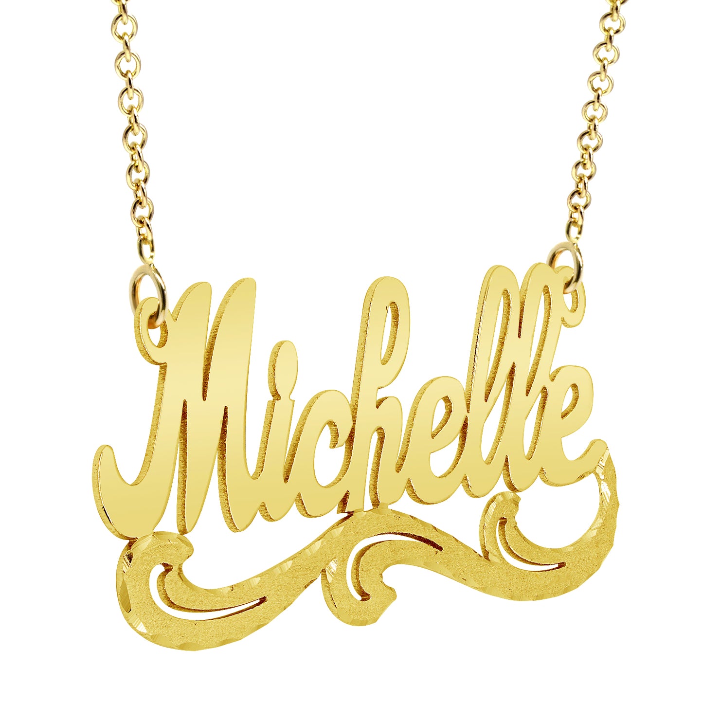 High Polished Name Plate with Florentine Finish Tails set in 14K Gold