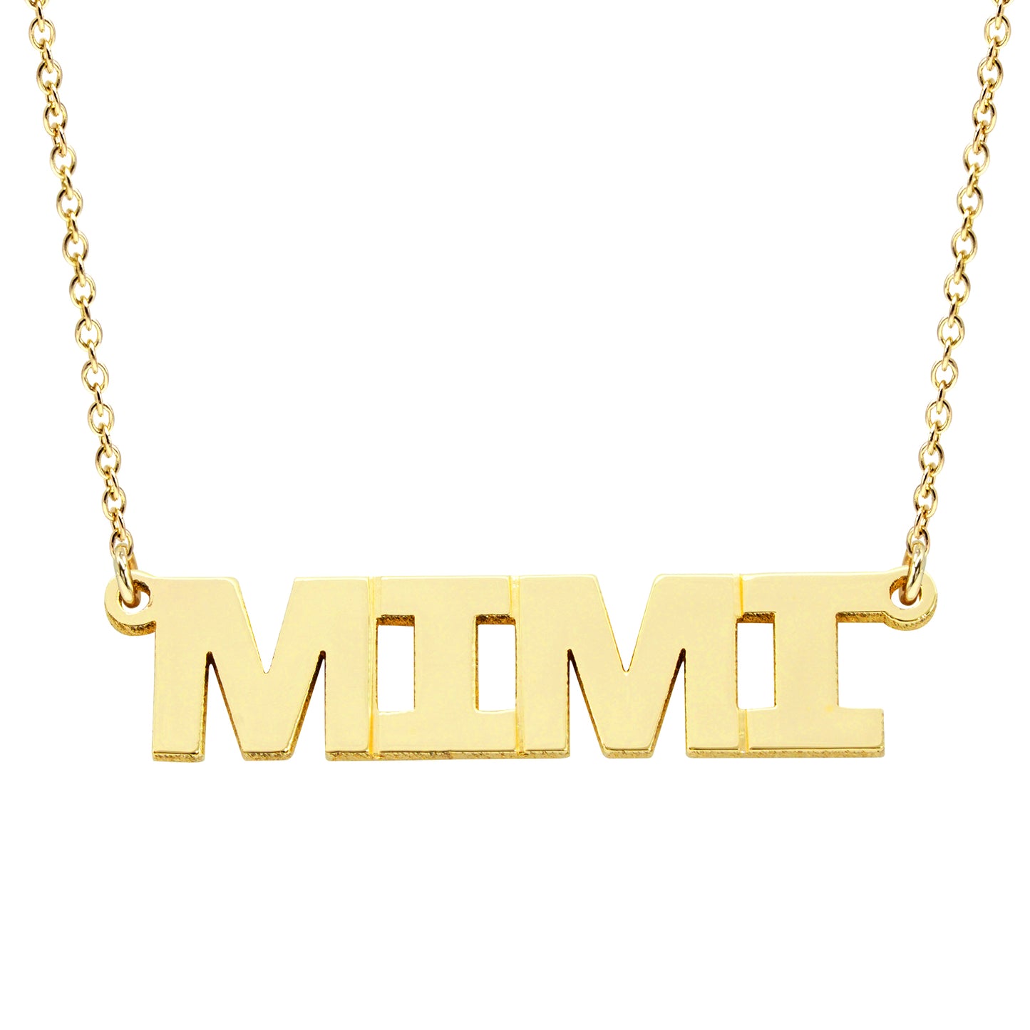 All Caps Block Text Name Pendant in 14K Gold Necklace