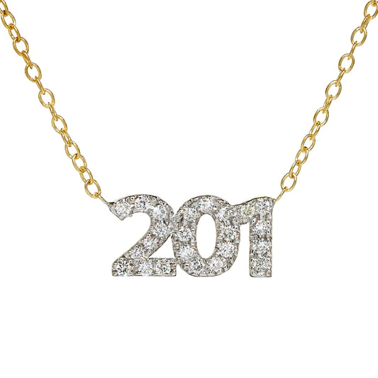 Number Pendant with Pave Diamonds in 14K Gold Necklace