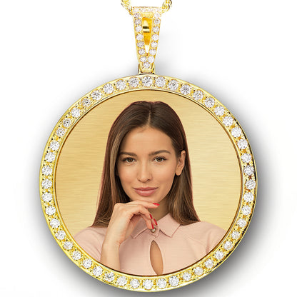 Customizable Photo Disc Pendant with Diamonds in 14K Gold | 1.75" Diameter