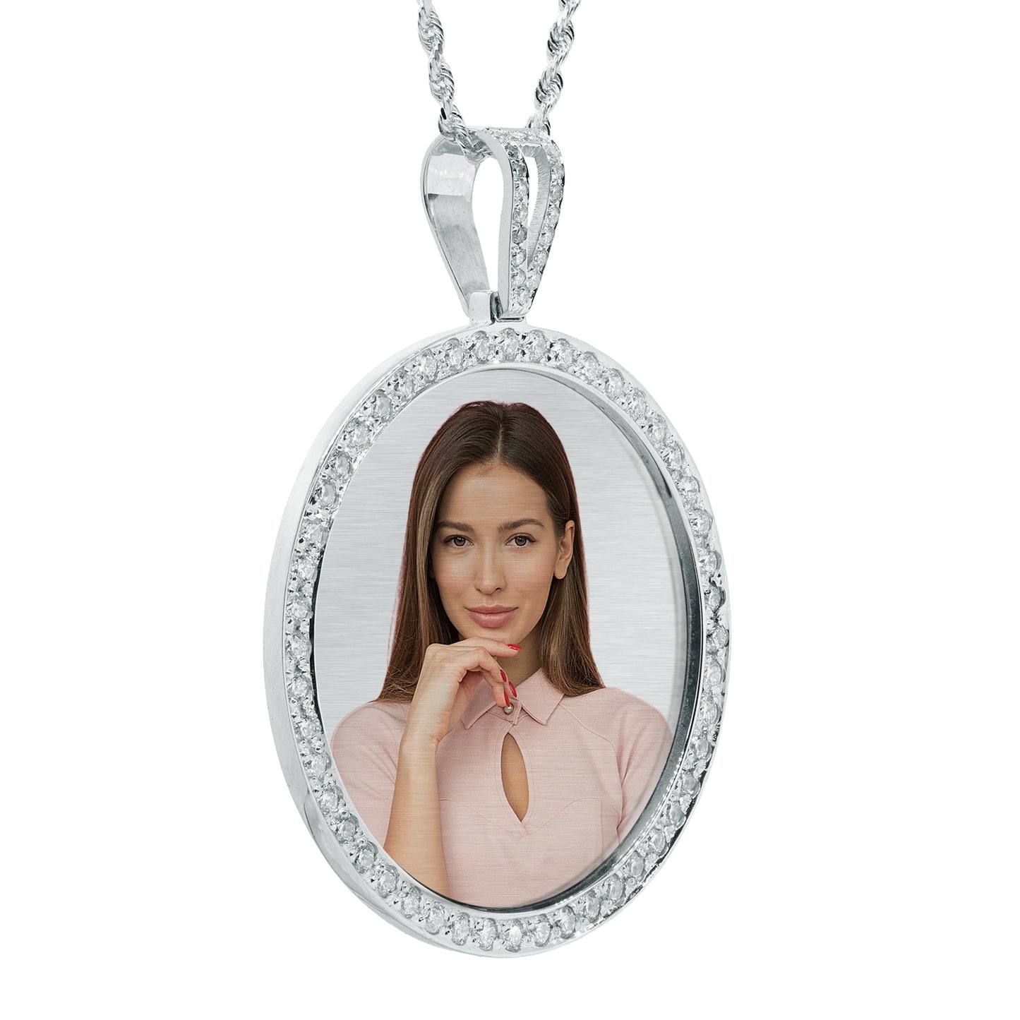 Customizable Photo Disc Pendant with Diamonds in 14K Gold | 1.75" Diameter