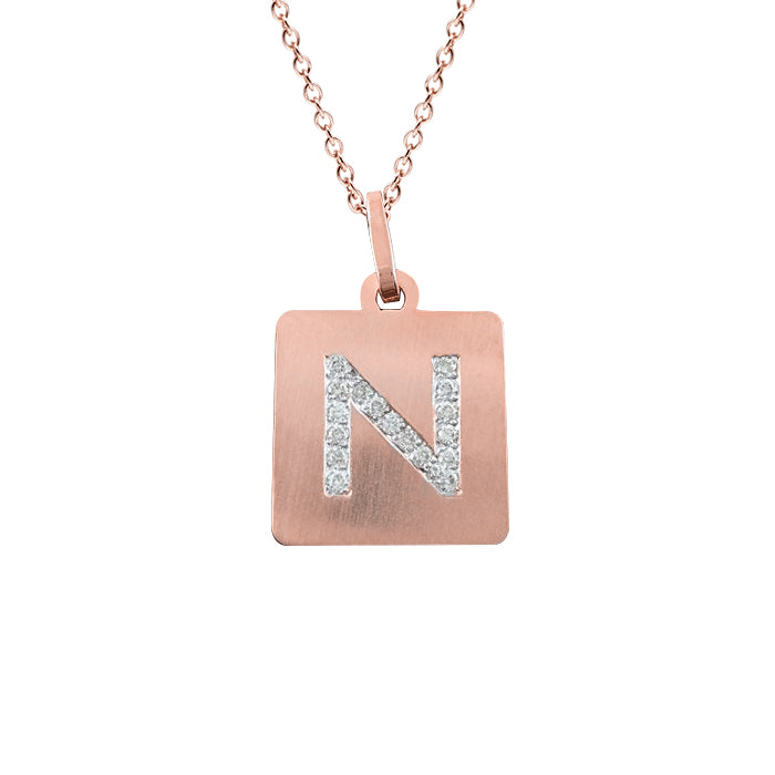 Personalized 14kt. Gold and Diamond Initial Square Pendant