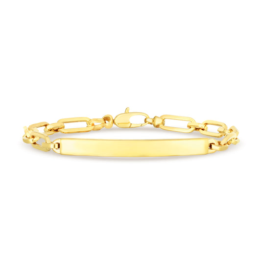 14K Gold Paperclip Chain ID Bracelet with Lobster Clasp