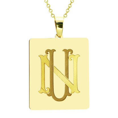 Custom Monogram Rectangle Pendant in 14K Solid Gold | Engravable