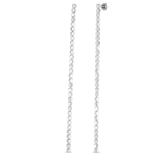 Silver Cube Link "Cubo" Shoulder Duster Earrings with Post & Nut Back