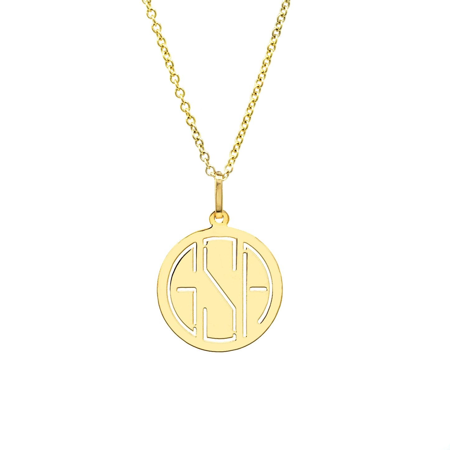 14K Gold Disc Monogram Pendant Necklace