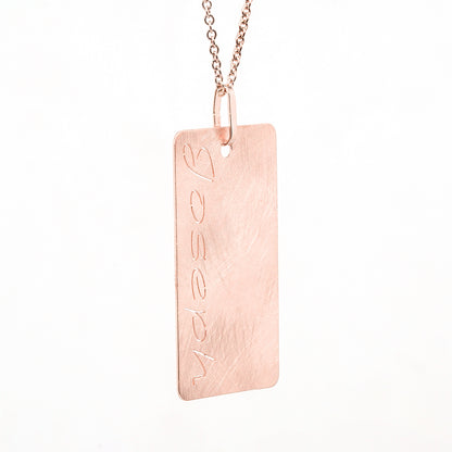 14K Gold Dog Tag Necklace with Personalized Punched Out Name | Matte Finish