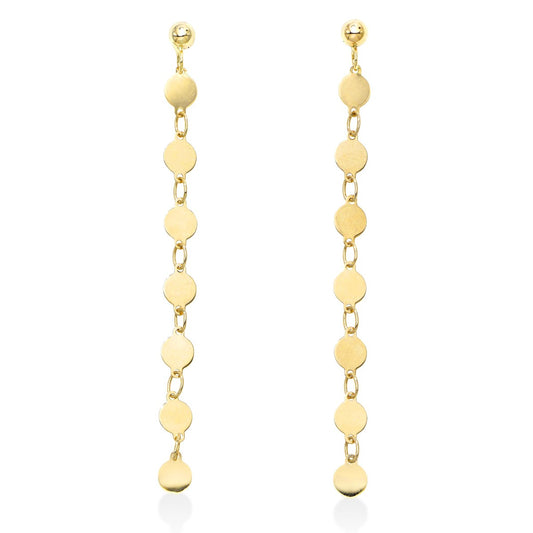 14K Gold Polished Round Mirror Chain Drop Earrings