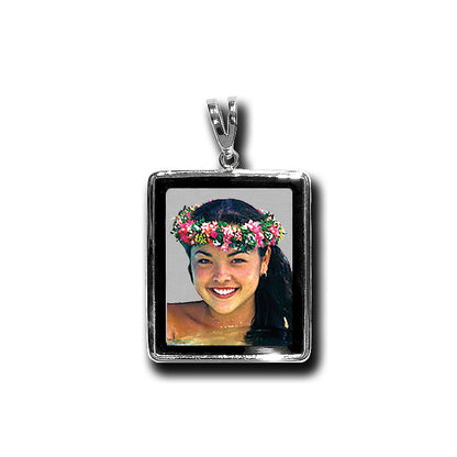 Personalized 14K Gold Picture Pendant - Rectangle Shape with Mineral Crystal and Black Border