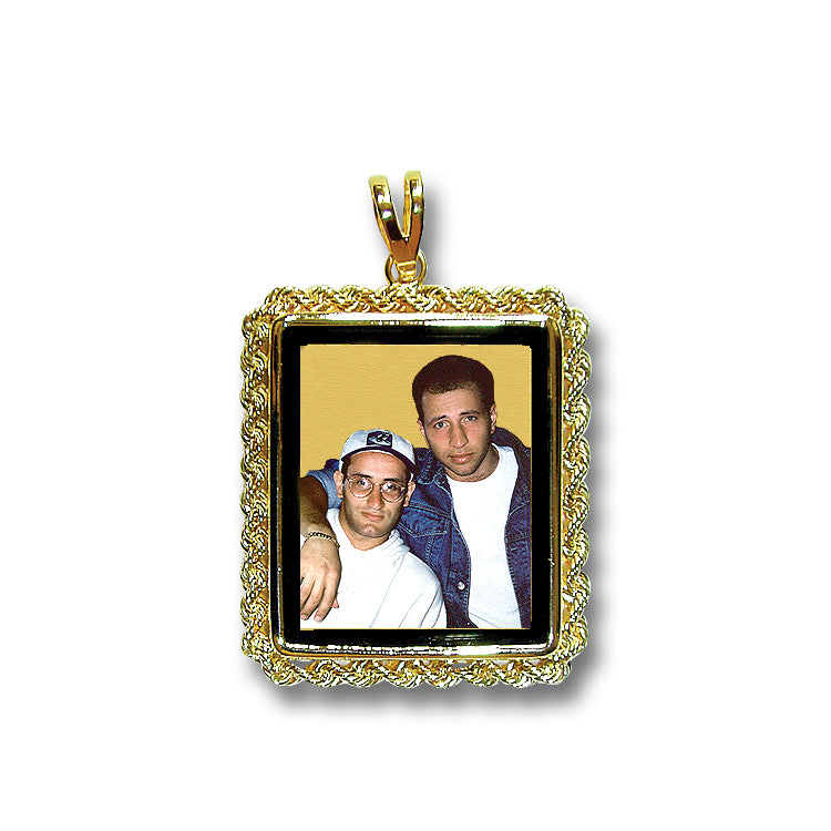 Rectangle Picture Pendant - 14K Gold Pendant with Rope Chain Frame, Black Border, and HD Laser Printed Custom Jewelry with Your Pictures