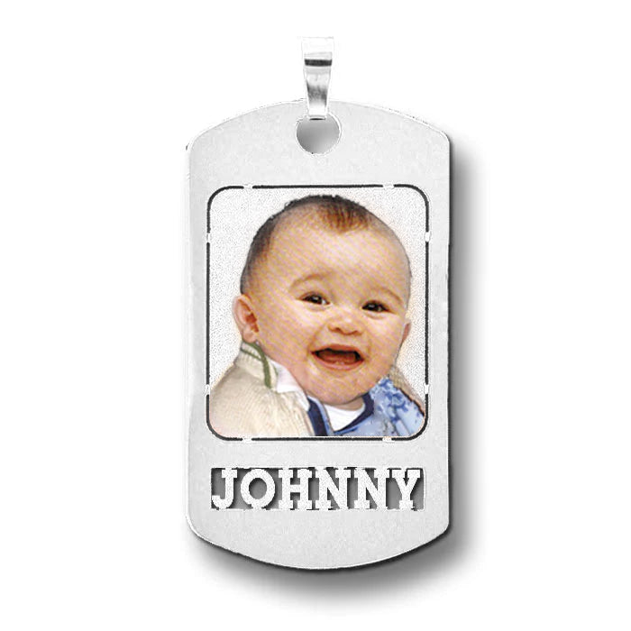 14K Gold Photo Pendant Dog Tag Personalized with the Name of your Choice.